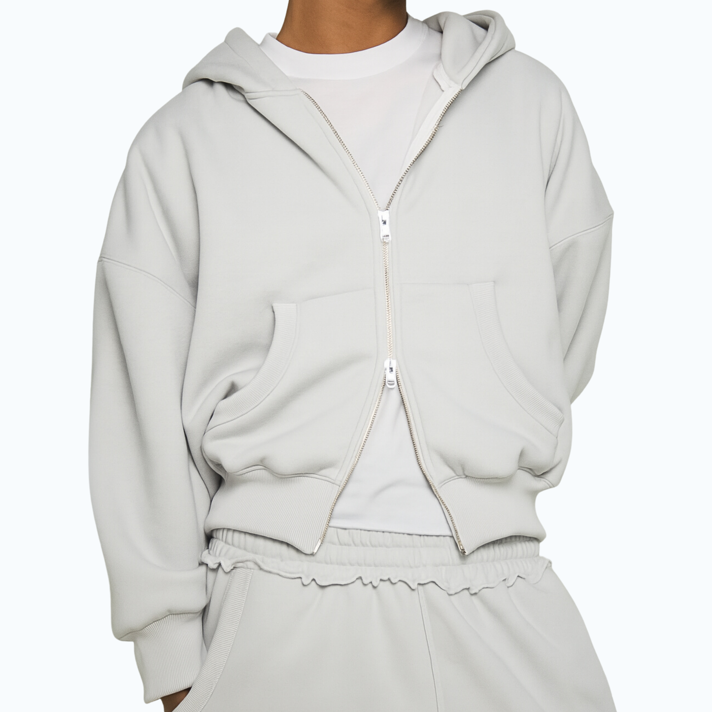 Two-Way Zip-Up Boxy Cropped Hoodie
