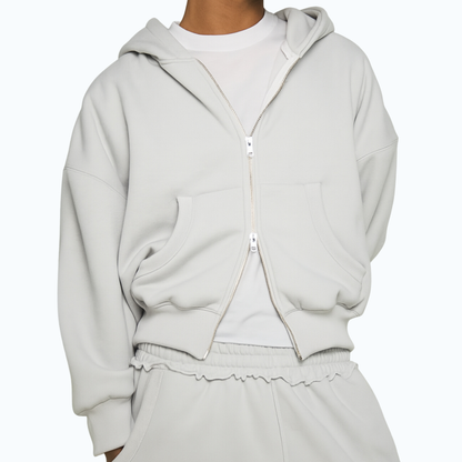 Two-Way Zip-Up Boxy Cropped Hoodie