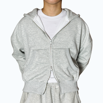 Two-Way Zip-Up Boxy Cropped Hoodie