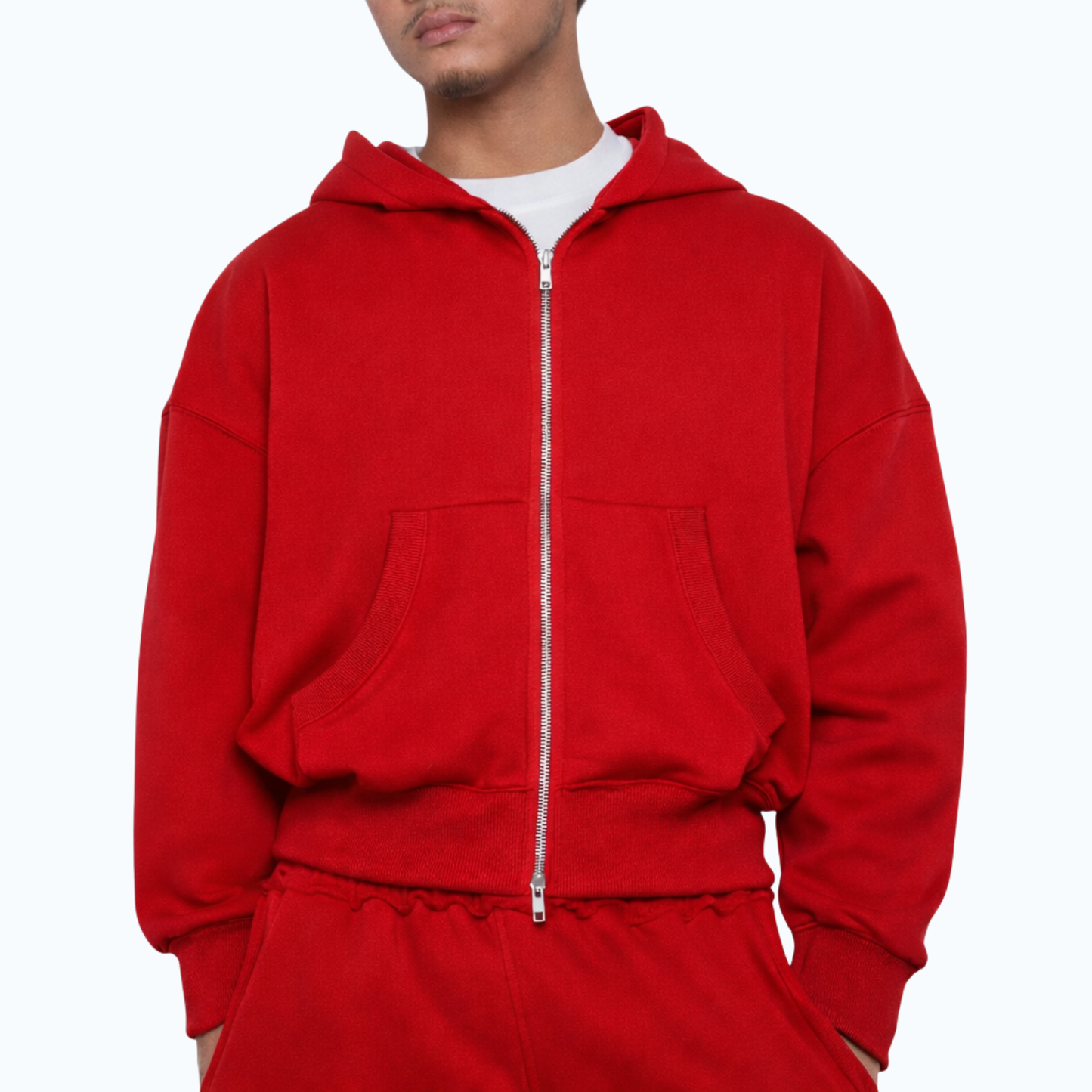 Two-Way Zip-Up Boxy Cropped Hoodie