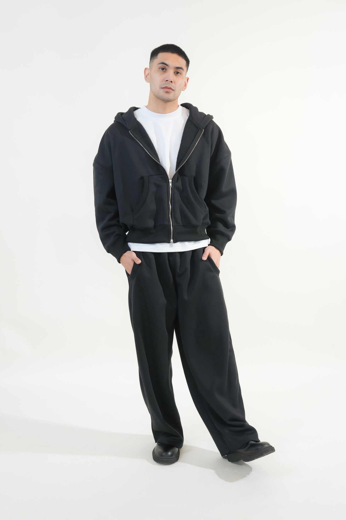 Two-Way Zip-Up Boxy Cropped Hoodie