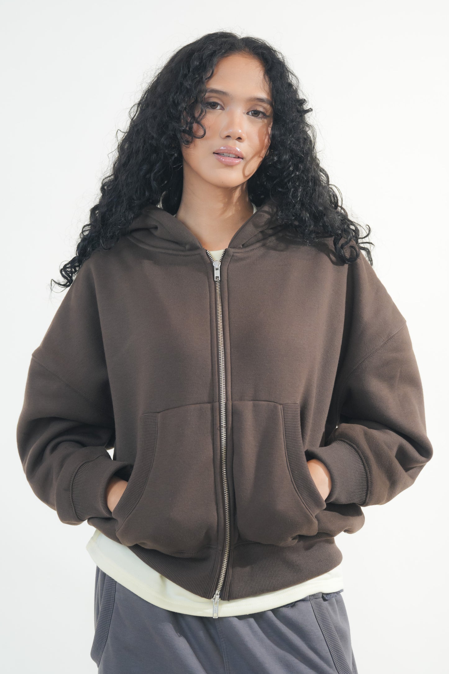 Two-Way Zip-Up Boxy Cropped Hoodie