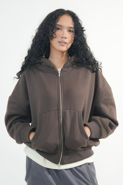 Two-Way Zip-Up Boxy Cropped Hoodie