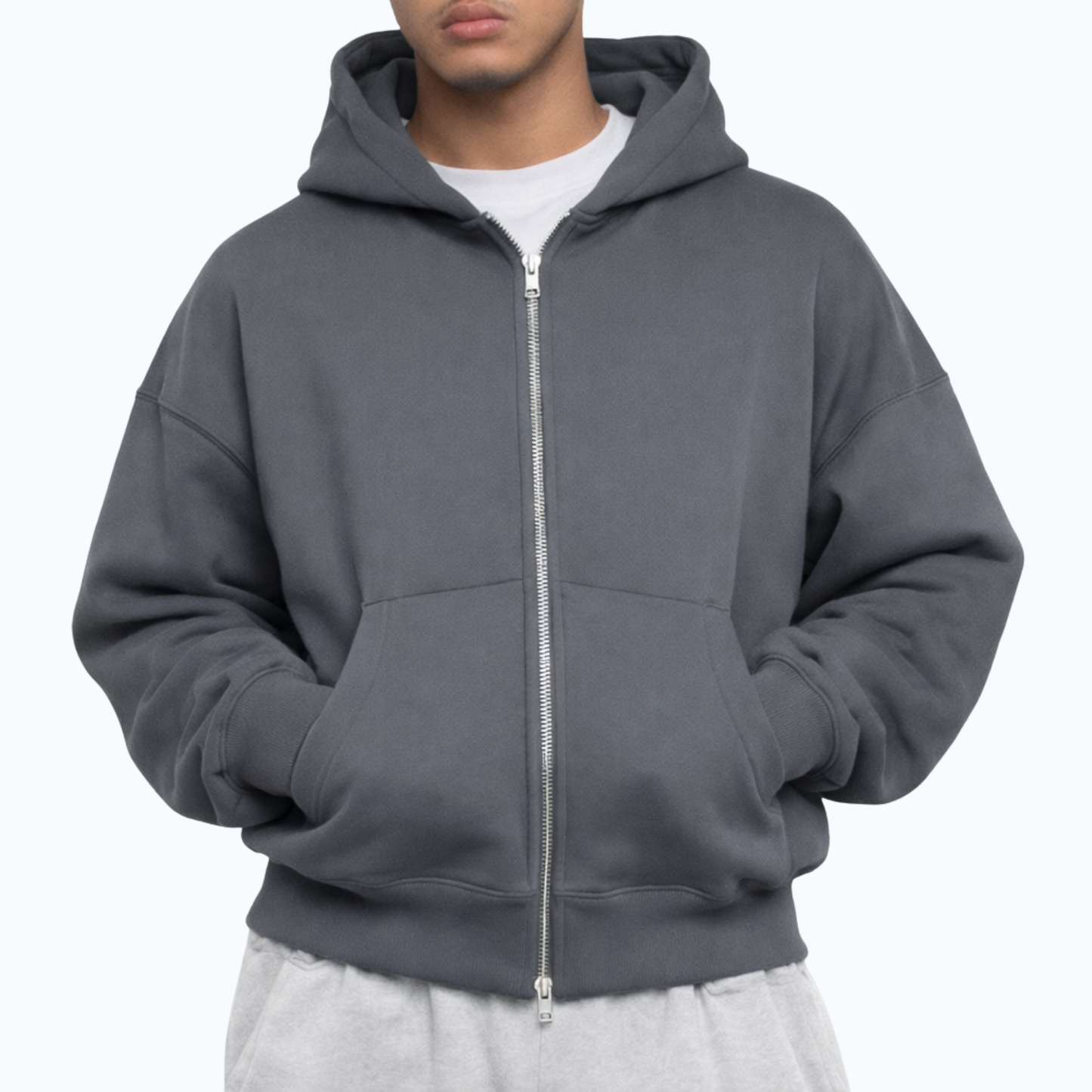 Two-Way Zip-Up Boxy Cropped Hoodie