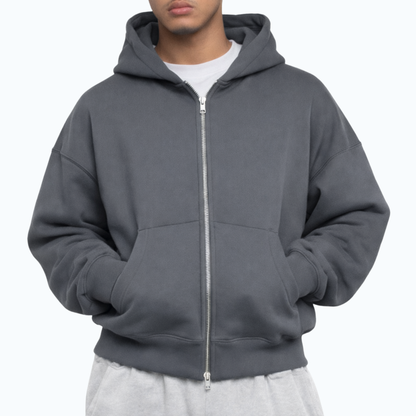Two-Way Zip-Up Boxy Cropped Hoodie
