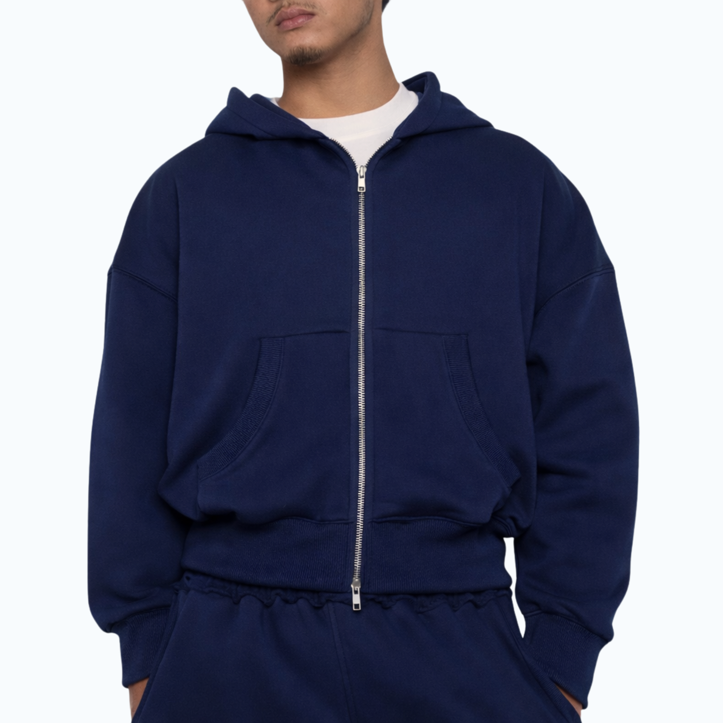 Two-Way Zip-Up Boxy Cropped Hoodie