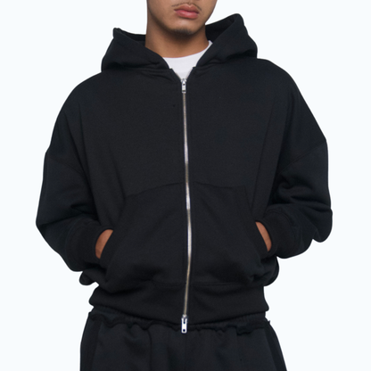 Two-Way Zip-Up Boxy Cropped Hoodie